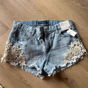 NWT Aeropostale Blue Jean Shorts with Cream Embroidery